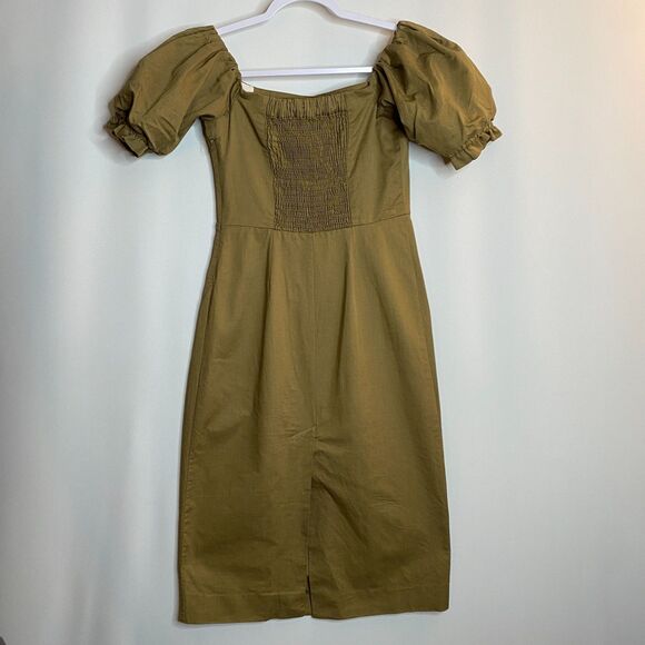 Zara Woman Off-the-Shoulder Poof Sleeve Green Button Detail Dress Size S - Picture 3 of 16